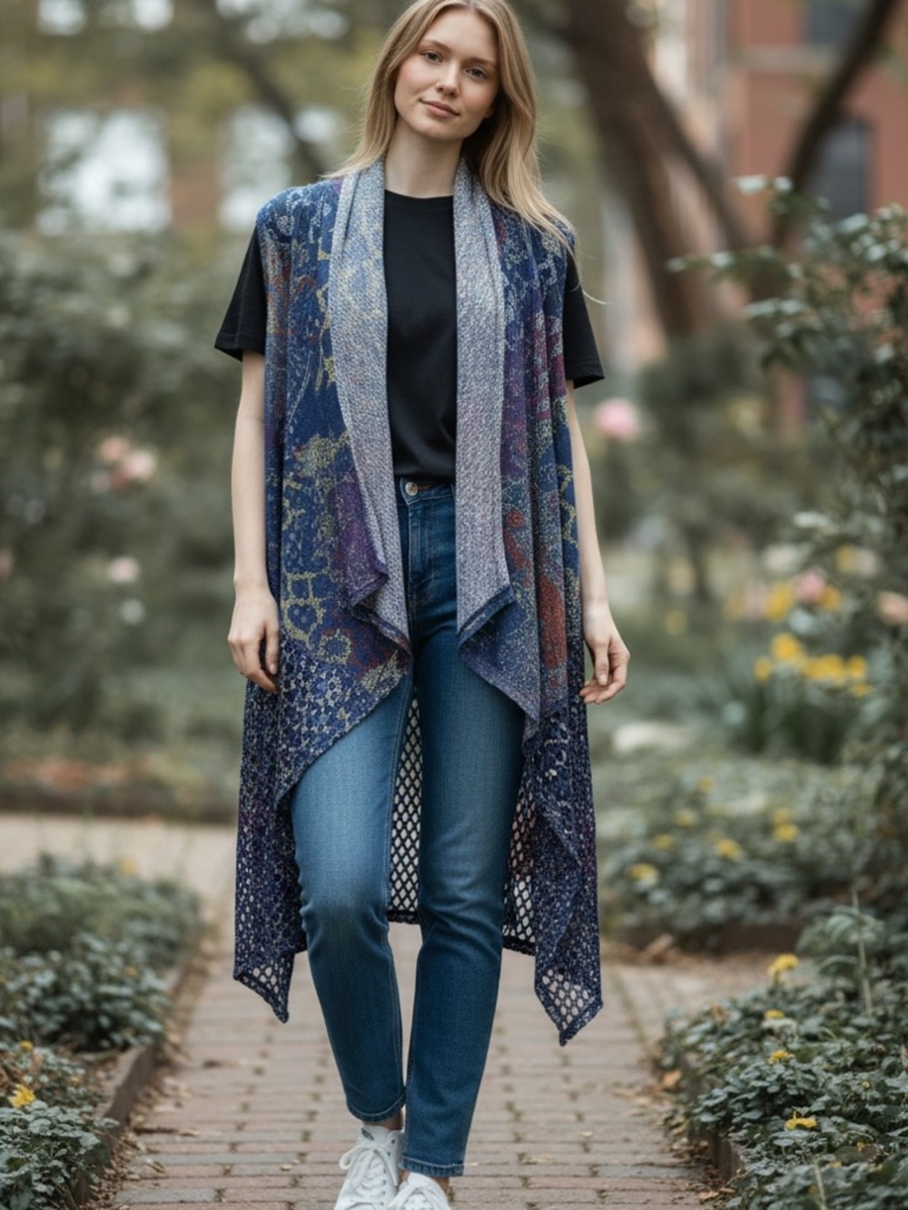 Multiples open front bohemian duster vest waterfall‎ silhouette Women’s Large